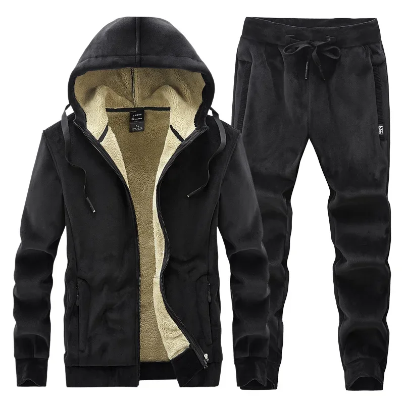 

Winter Tracksuit Men Thick Warm Lamb Woolen Fleece Plus Size Hooded 2 Piece Set Jacket+pants Sportswear Casual Sweat Suits 8xl