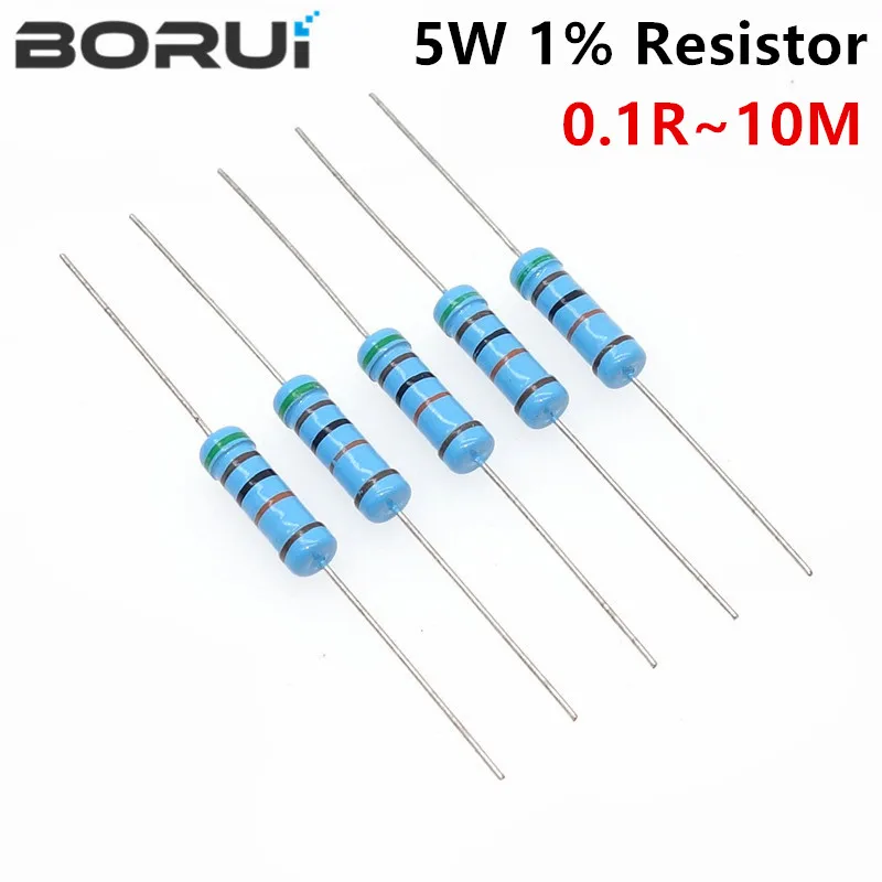 Résistance de film métallique, 5W, 1%, 0.1R ~ 10M 1K 1.2 1.3 3.3 10 22 33 120 360 18 390 470 82 R K ohm 10K 100K 1M, 10 pièces