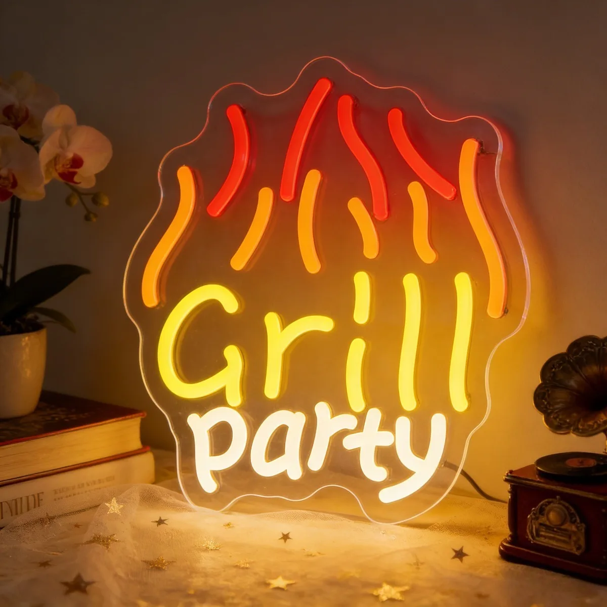 グリルパーティー用ledネオンライトサイン、炎のような調光可能なusb電源付き、裏庭パティオバーベキューパーティー、屋外マンケーブ、バーの壁飾りに