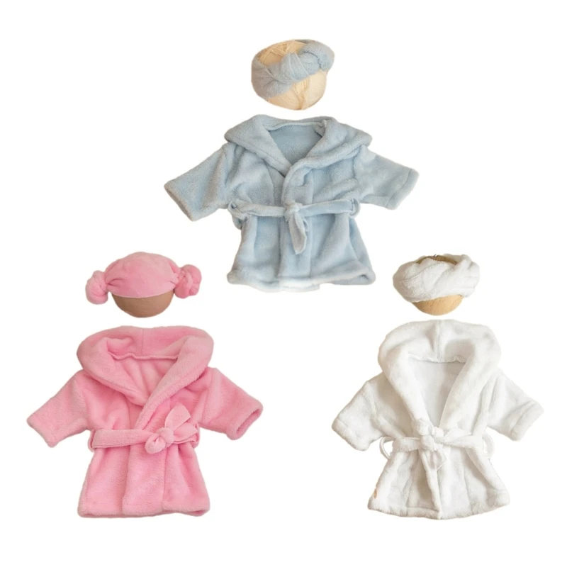 Baby Photography Costume Headwrap Bathrobe Night Robe for Newborn Photoshooting Props Skin-Friendly Infant Photo Clothes