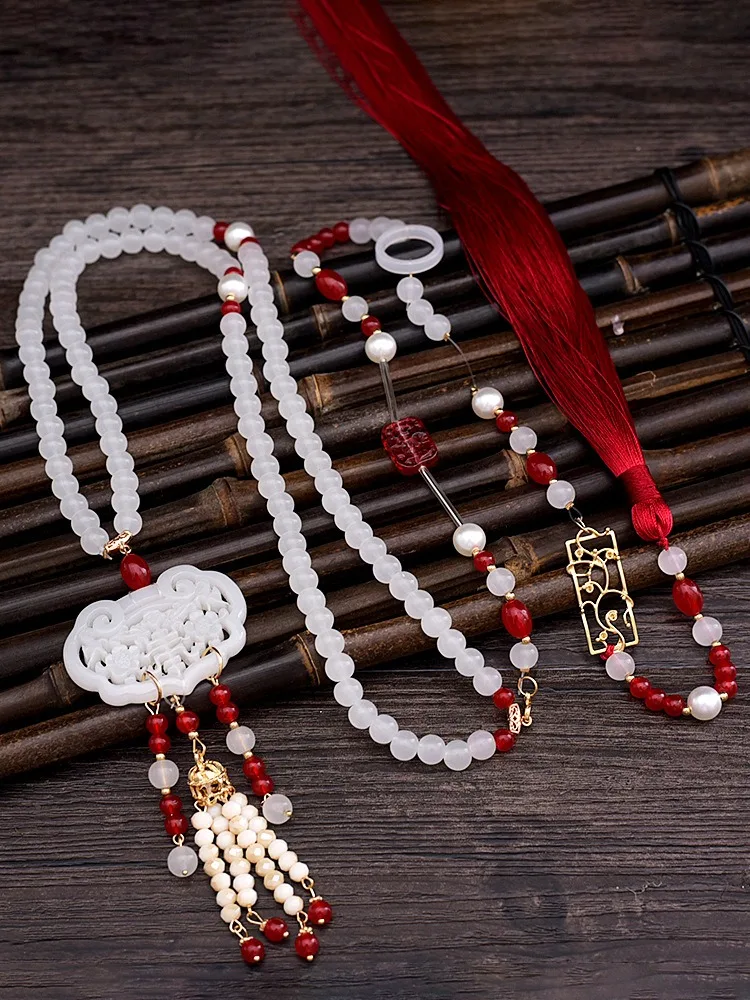 Chinese Hanfu Ketting Accessoires Set Oude Hanfu Edelsteen Ketting Voor Vrouwen Meisjes Halloween Feest Rekwisieten Cosplay Han Fu Ketting