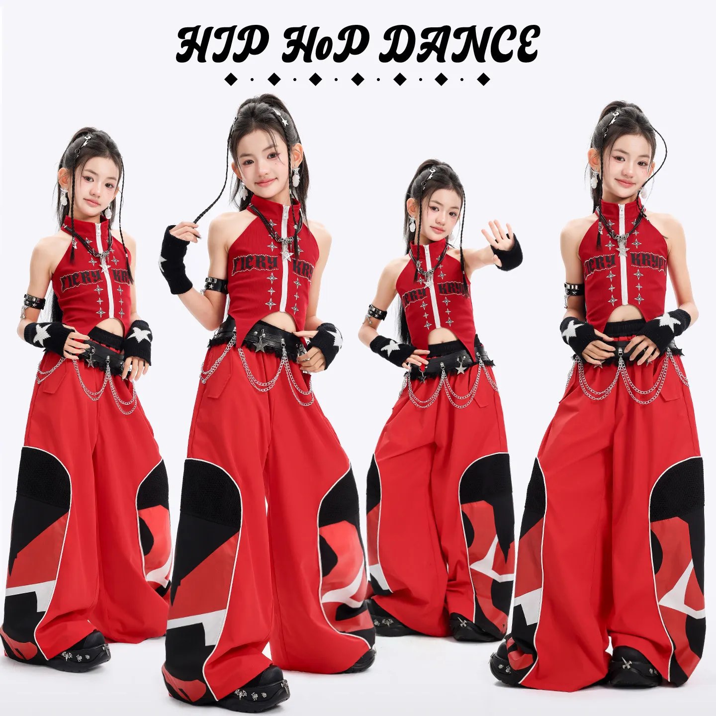 Girls K-pop Crop Zip Top Gradient Loose Street Dacne Pants Children Hip Hop Streetwear Costume Kids Jazz Girl Group Clothes Sets