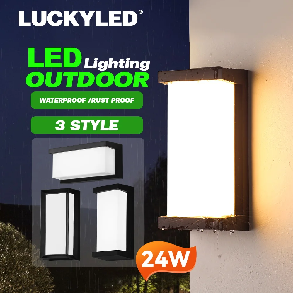 Waterproof Outdoor LED Wall Light 24W Modern Exterior Wall Lamp AC90-260V Outside Facade Wall Lighting for Street Porch Garden