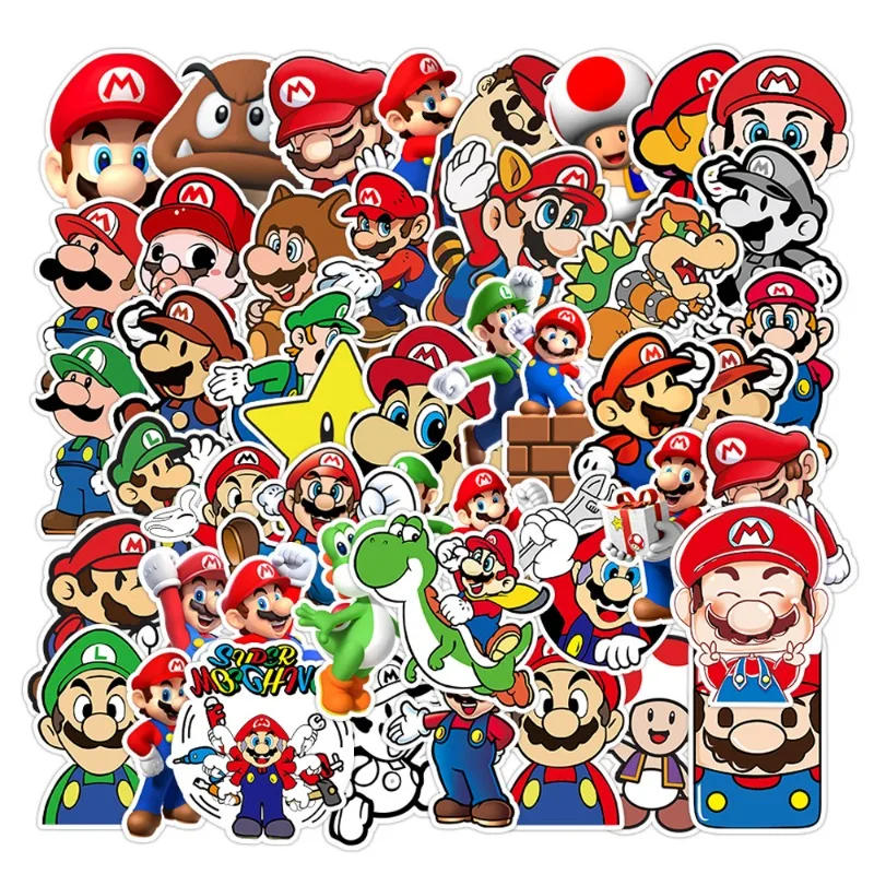 50pcs Mario Anime Stickers Suitcase Water Cup Stationery Mobile Phone Car Scooter Laptop Refrigerator Decorative Stickers