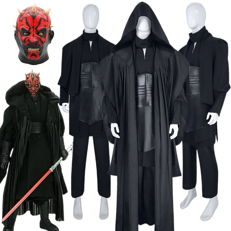 

Darth Cosplay Maul Costume Black Tunic Uniform Full Set Halloween Darth Hooded Robe Cloak Obi Wan Kenobi Men Jedi disfraz hombre