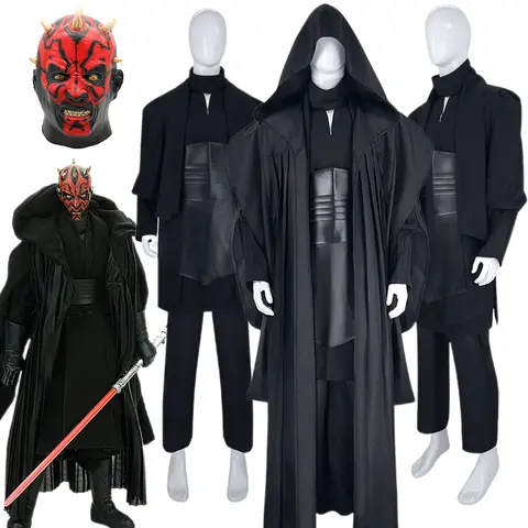 Darth Cosplay Maul Costume Black Tunic Uniform Full Set Halloween Darth Hooded Robe Cloak Obi Wan Kenobi Men Jedi disfraz hombre