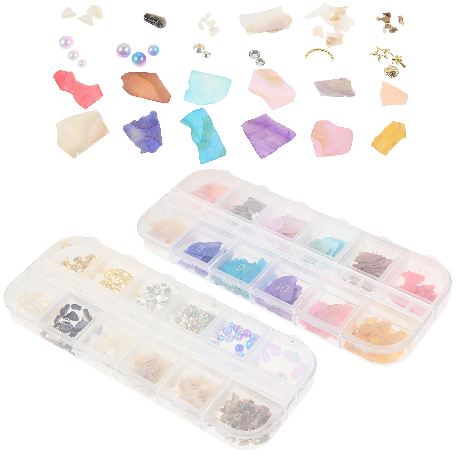 2Sets Shell Nagel Schmuck Stücke Set Abalone Stil Glänzende Nail art Zubehör Maniküre Werkzeuge Dekoration Kit Maniküre Werkzeuge