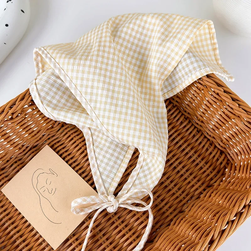 

French Retro Gingham Headscarf for Women, Spring Summer Vintage Hair Scarf Bandana Wrap