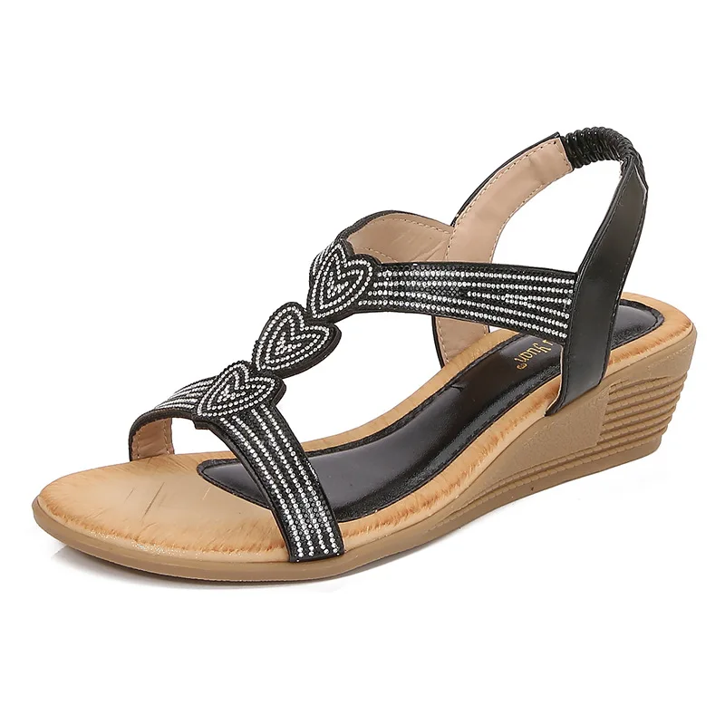 Women Crystal Chunky Platform Sandals  Summer Cross Wide Strip Design Sandals Woman Ankle Strap Thick Bottom Sandalias Mujer