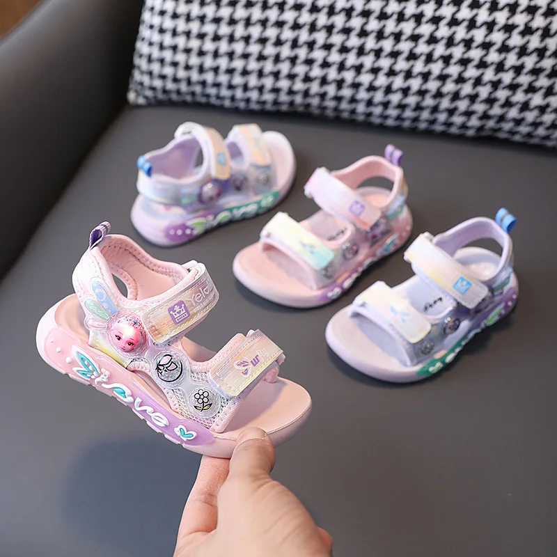 Little Princess Cartoon Sandal Summer Seaside Soft Sole Light Up Baby Glowing Luminous Shoes for Boys Girls First Walker