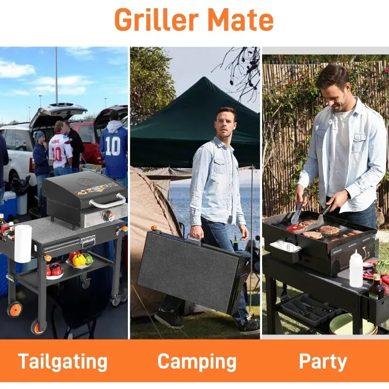 2025Portable Outdoor Grill Table Table with Paper Towel Holder, Grill Stand for Blackstone Griddle, Ninja Grill etc.