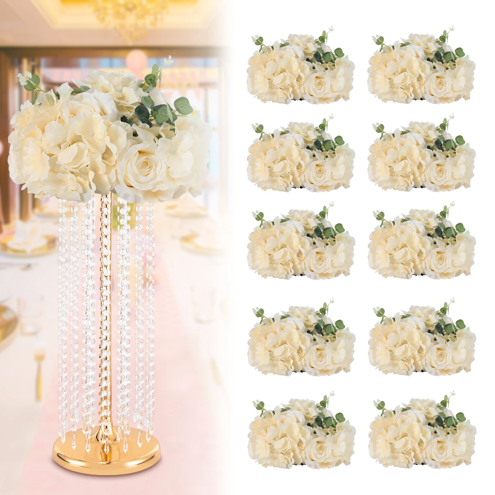 

10pcs Artificial Fake Flower Bouquet Plastic Flower Balls Wedding Party Decor, 10 pcs Plastic Rose Flower Ball Centerpieces