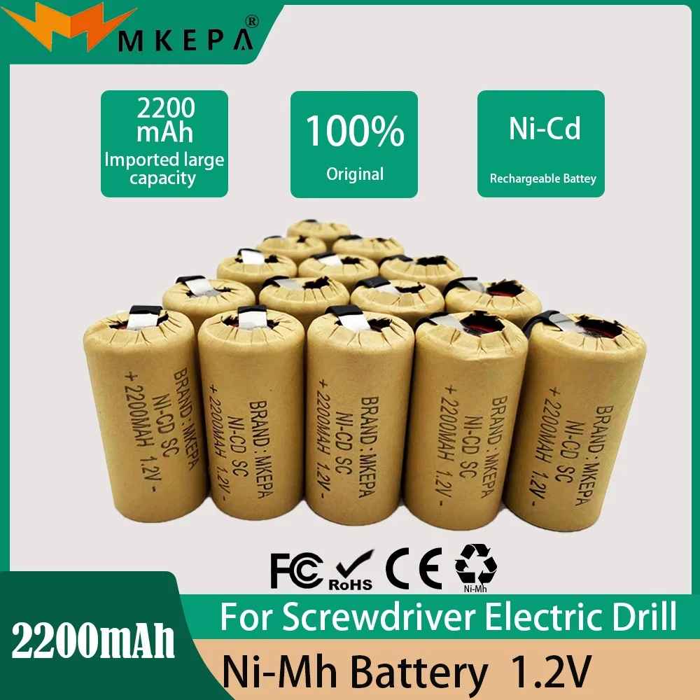 2-20pcs Screwdriver Electric Drill SC Batteries 1.2V 2200mah Sub C Ni-Cd Rechargeable Battey With Tab Power Tool NiCd SUBC Cells