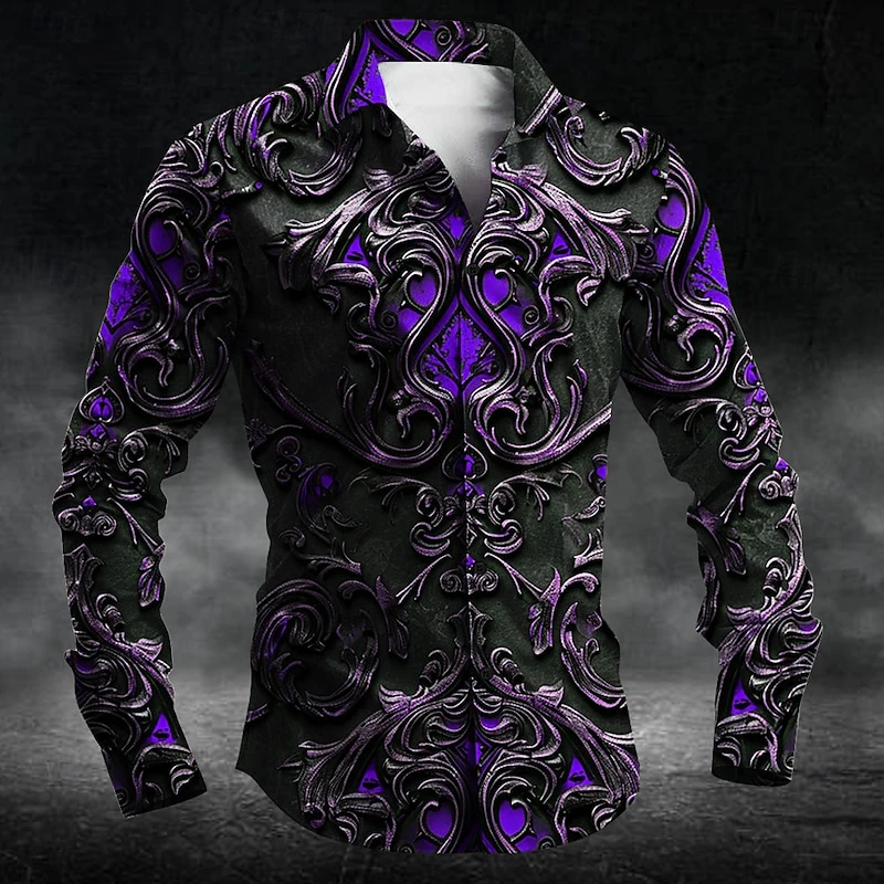 

New men's fashionable button up shirt long sleeved party shirt 2024 lapel multiple gradient color shirts