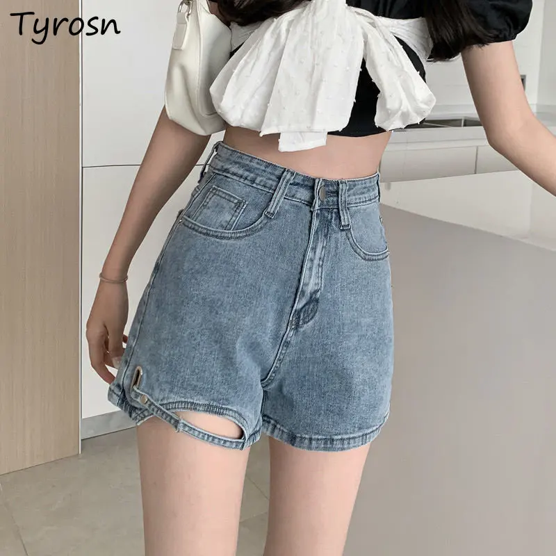 

Shorts Women Loose Retro Asymmetrical Design Denim All-match Empire Korean Style Ladies Streetwear Daily Summer Cozy Casual Chic