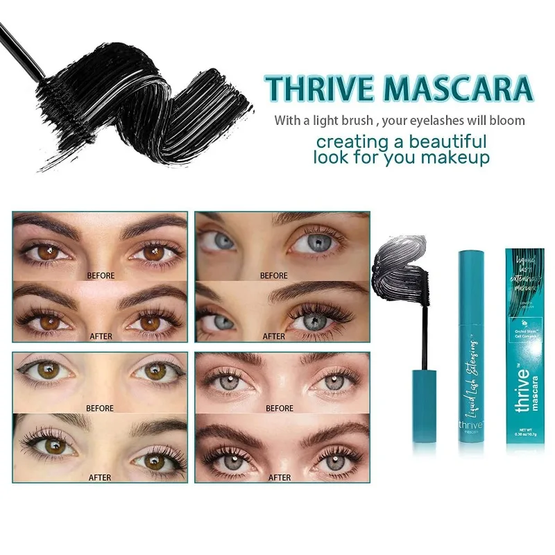 Thrive Causemetics-Mascara pour femme, cils allongés, cils noirs naturels imperméables, longue durée