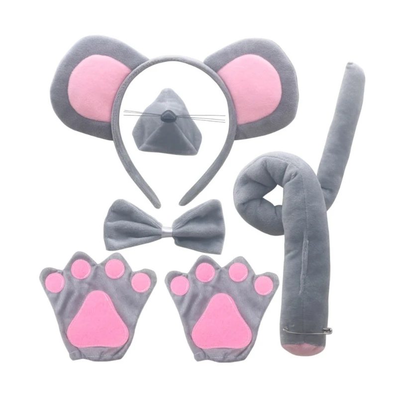 Ensemble de olympiques de souris pour enfants, oreilles de souris, bande de sauna, arc de queue, antarctique, gants, jupe tutu, Halloween, Noël, animal cosplay