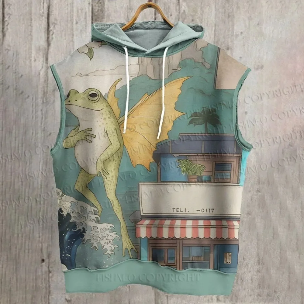 3D Printed Hoodie Sweatshirt Unisex Vintage Frog Printed Sleeveless Hoodie
