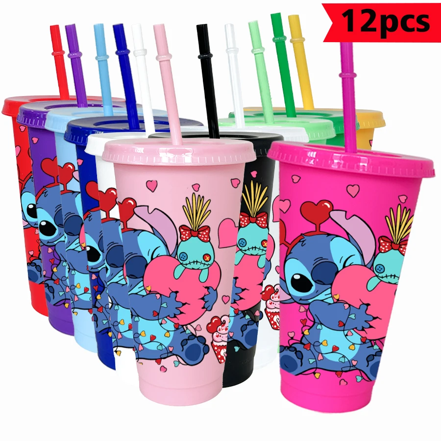 

12pcs/lot Disney Stitch Love 26oz Color Plastic Tumbler Birthday Party Drinkware Juice Coffee Mug