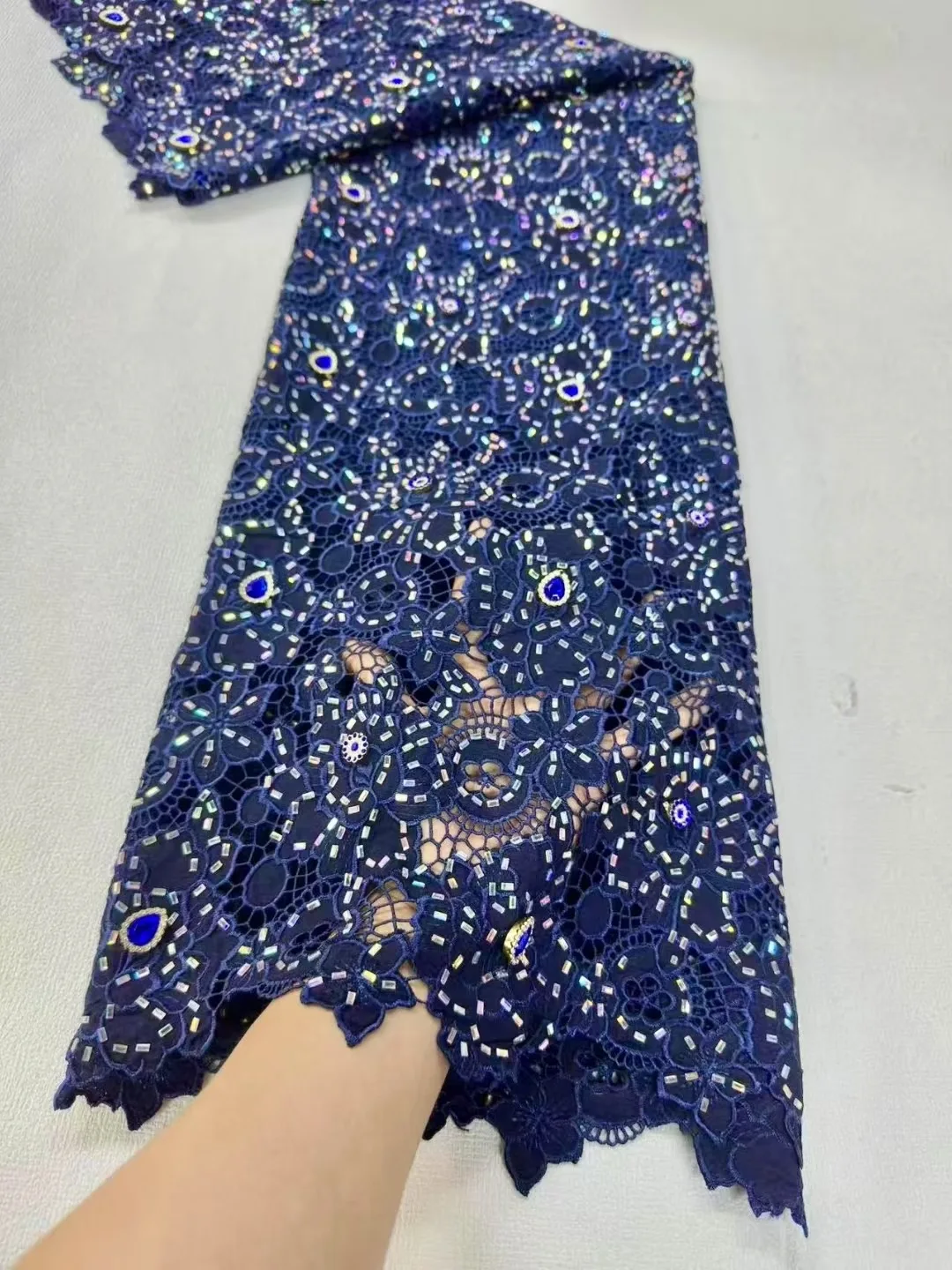 

2025 High Quality Africa Nigerian Tulle Lace Fabric Sequins for Wedding Dress Chiffon Party Guipure Sewing cotton 5Yard JL498