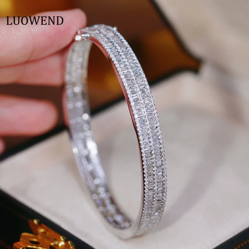 LUOWEND 100% 18K White Gold Bracelet Luxury Shiny Style 5.6carat Real Natural Diamond Bracelet for Women Senior Banquet