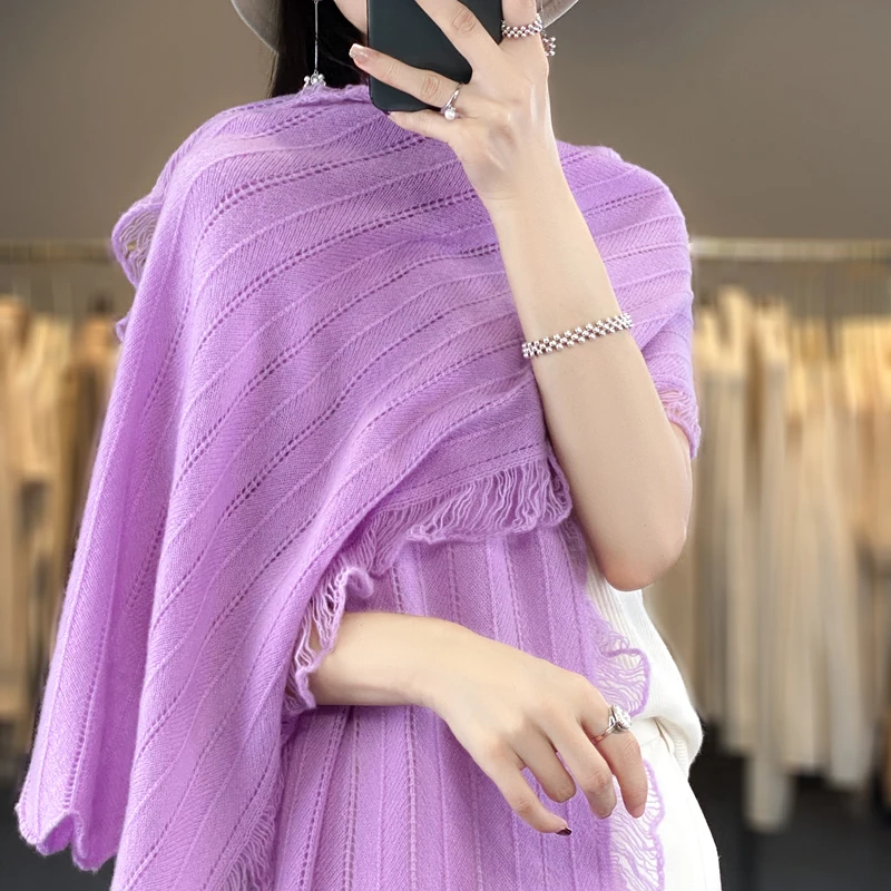 100% Pure Wool Tassel Shawl Women\'s Knitted Wispy Top Autumn Winter Warmth, Loose Fitting Shawl Scarf, Fashionable Korean