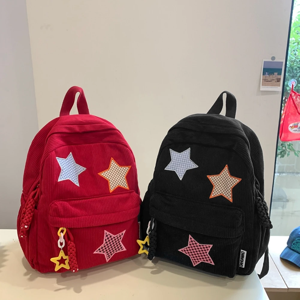 Large Capacity for Women Daypack Corduroy Star Backpack Kawaii Book Bag Trendy School Bag for Outdoor Campus Travel