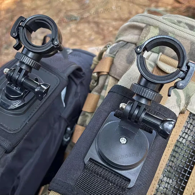 1Set Backpack Strap Flashlight Mount Outdoor Quick-Release Tactical Light Holder Compatible w Dia 20-30mm for Cycling & Hiking