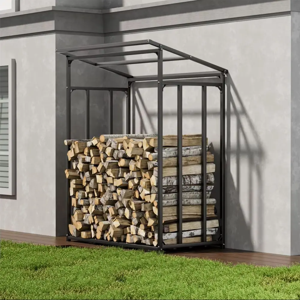 Firewood Rack Holder Metal Log Storage Store with PE Cover 6 x 2 ft