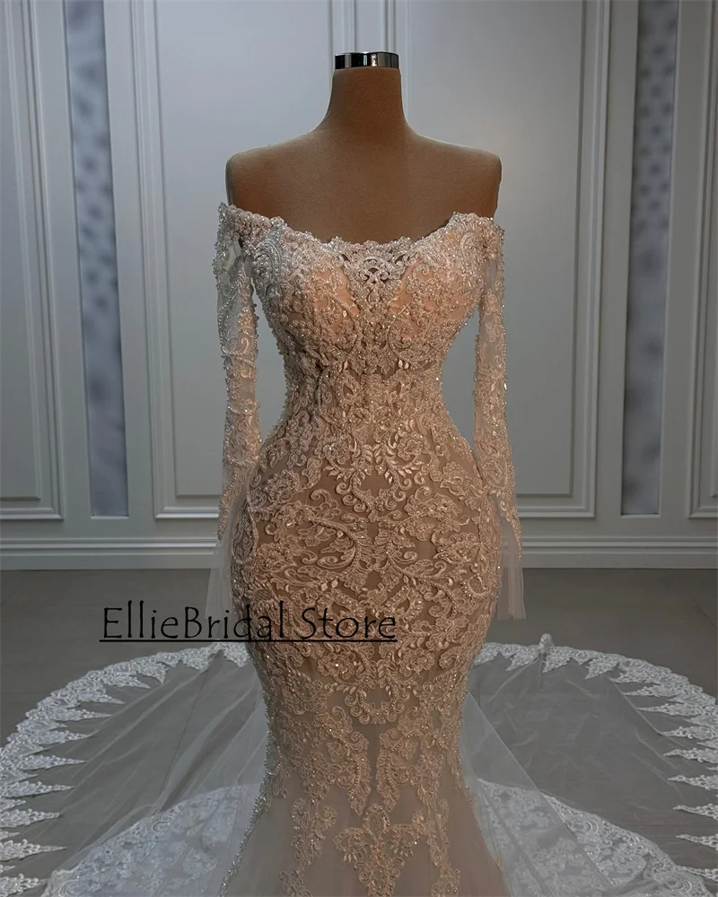 Robe de mariée en dentelle vintage pour femme, appliques sirène, patients, quoi que ce soit pour les mariées, manches longues, robe éducative personnalisée