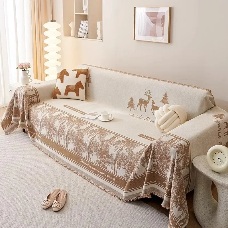 Sofa Towel Geometric Lines Tassel Design Sofa Cover Universal with Soft Multifunctional Blanket Sofa Protective Cover