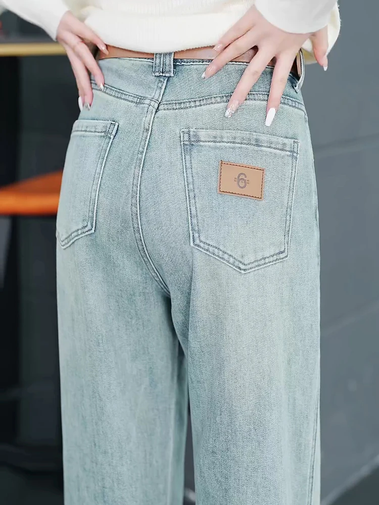 

Slim Wide Leg Denim Jeans High Waist Straight Cut Casual Cotton Blend Spring Autumn New Style Women's Fashion plus Size Pants