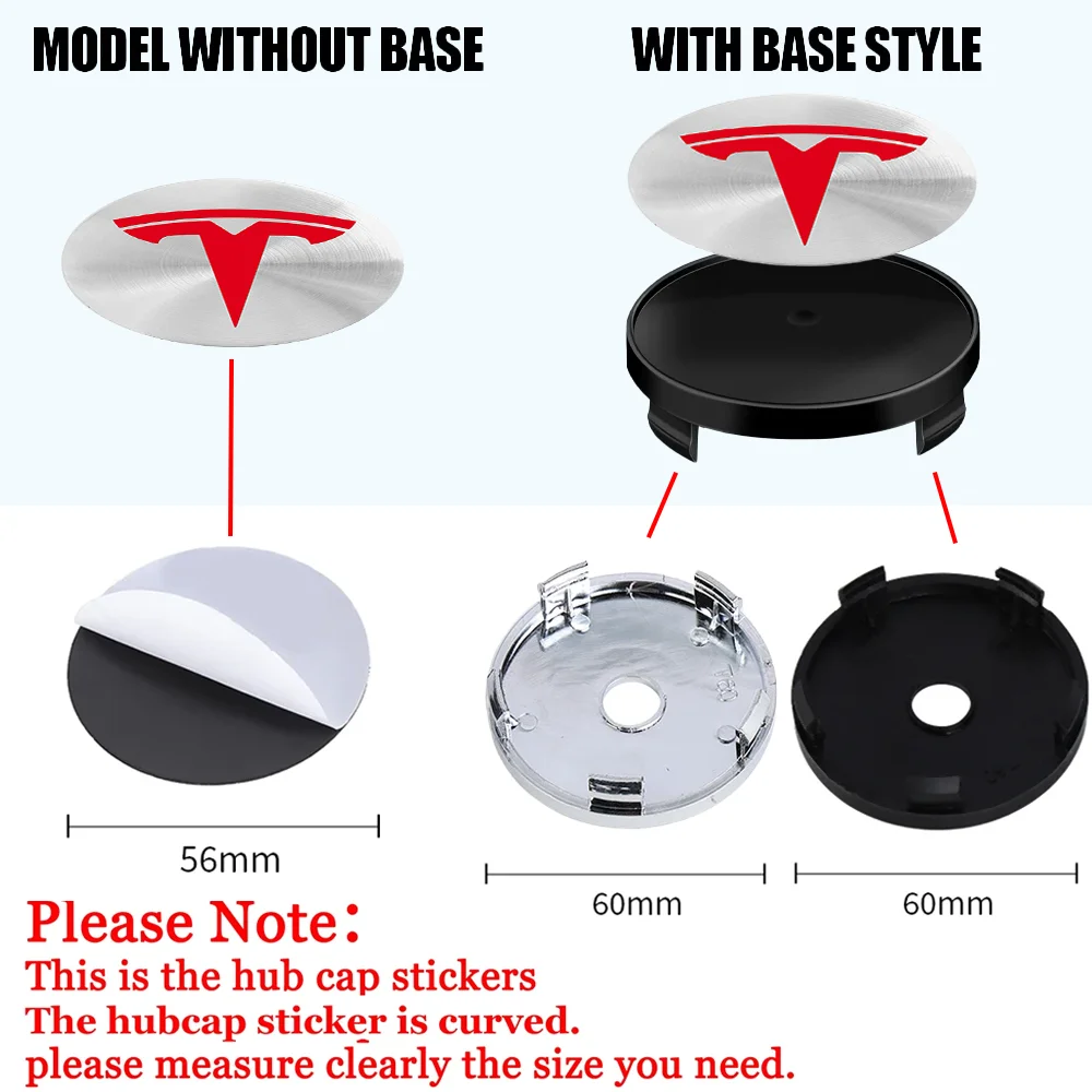 Image of 4 Stück 56mm Auto-Emblem Radnabenabdeckungen Aufkleber 60mm Radkappen Ersatz Zubehör für Tesla Model 3 Model Y Model S X