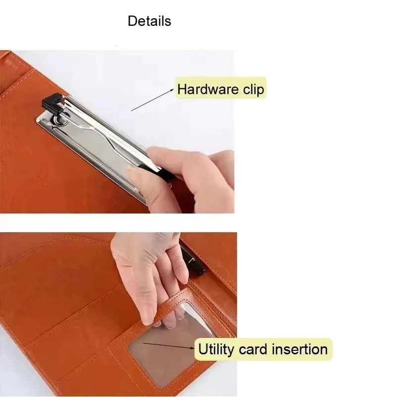 7*9.37in PU Leather A5 / A4 Clipboard Clip File Folder Document Bag Business Meeting Contract Clamp Pad Office School Supply