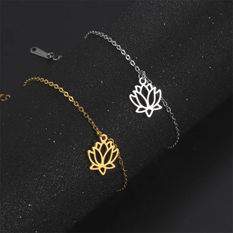 Trendy Stainless Steel Anklet Foot Bracelet Gold Color Lotus Flower Chain Anklets for Women Bracelet on the leg Jewelry Gifts image 2