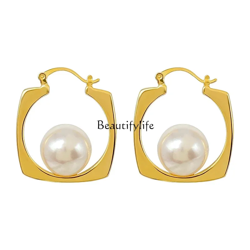 

French elegant pearl earrings temperament simple atmosphere light luxury high sense versatile