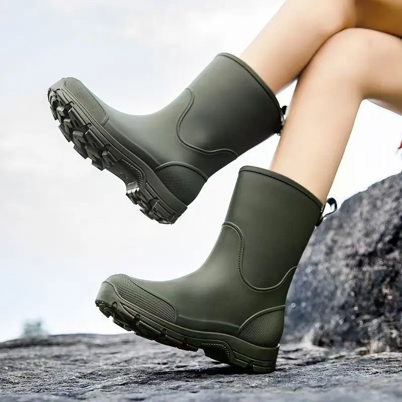

Men's Thick Sole High Top Rain Boots Four Seasons Lovers Non Slip Waterproof Round Toe Kitchen Work Shoes Fishing Wader