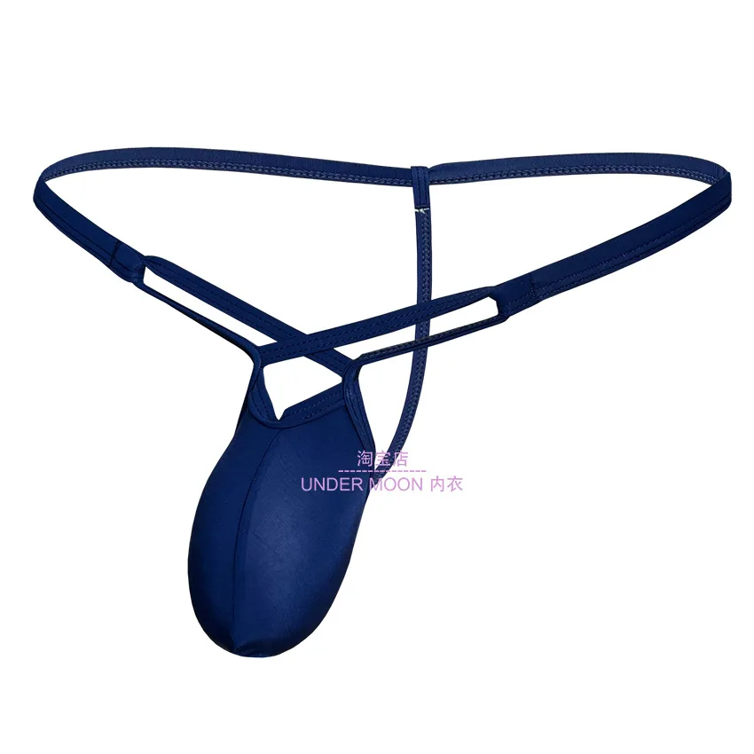 Men Low Waist Ice Silk Thong Underwear Sexy Cross Strap Bulge Pouch Thin T-Back Panties