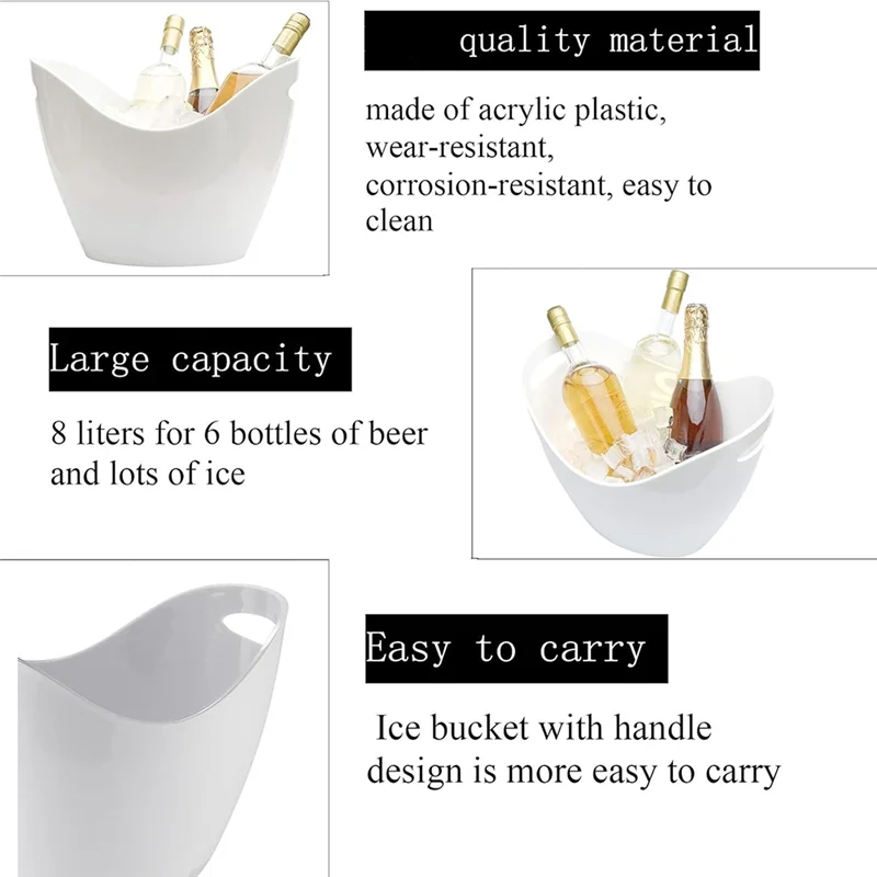 

AT02-8L Insulated Ice Bucket For Parties, Large Plastic Drink Bucket For Cocktail Bars Holder