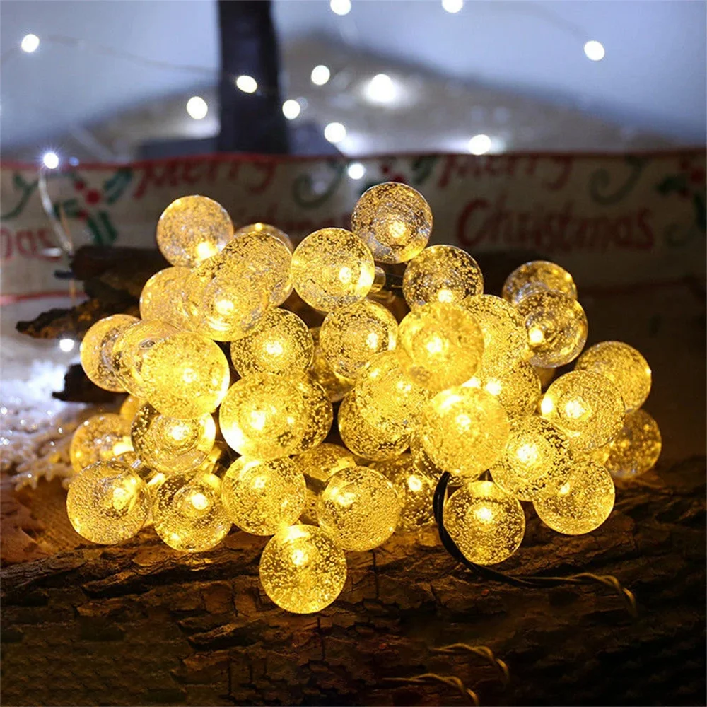 Solar String Lights Outdoor 200 LED Crystal Globe Light 8 Modes,Waterproof Patio Lights for Garden Yard Christmas Party Decor