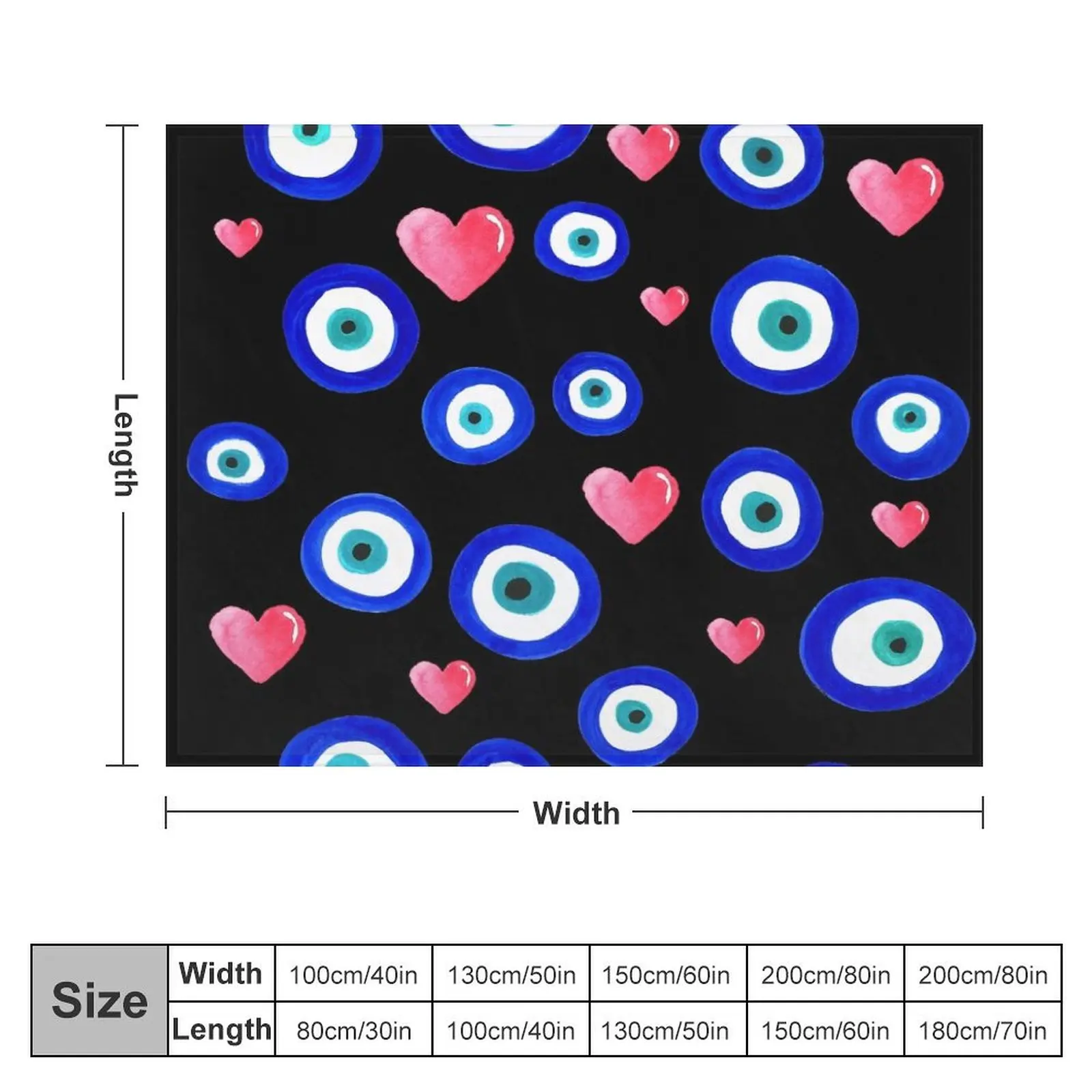 Scattered Evil Eyes & Hearts on black Throw Blanket Heavy Kid'S Luxury Brand Retros Blankets