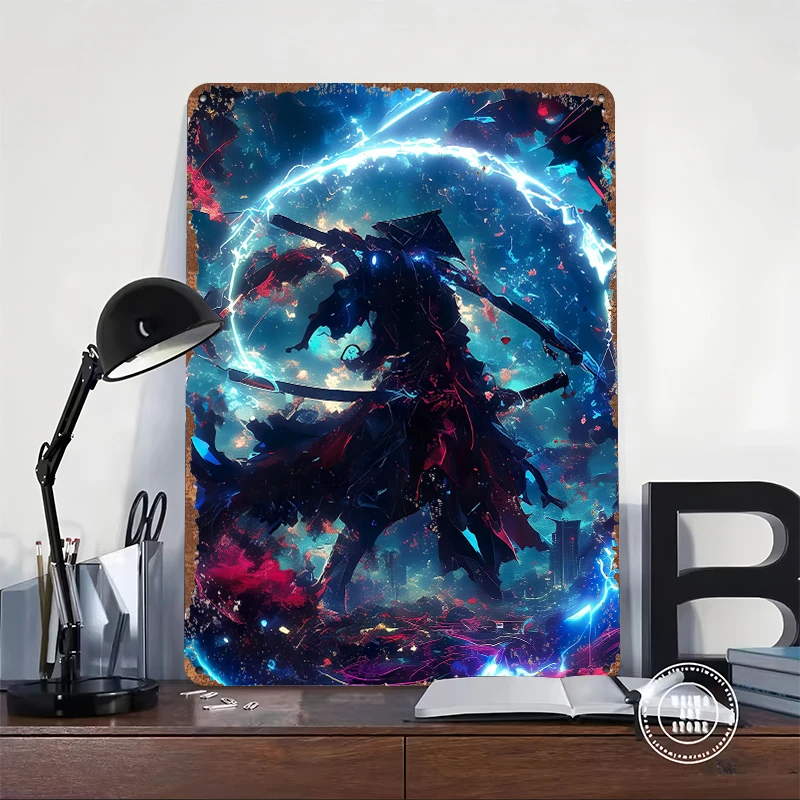 Galaxy Aura Samurai Metal Poster Customized Wall Art Retro Vintage Metal Signs for Man Cave Room Decorations Home Decoration