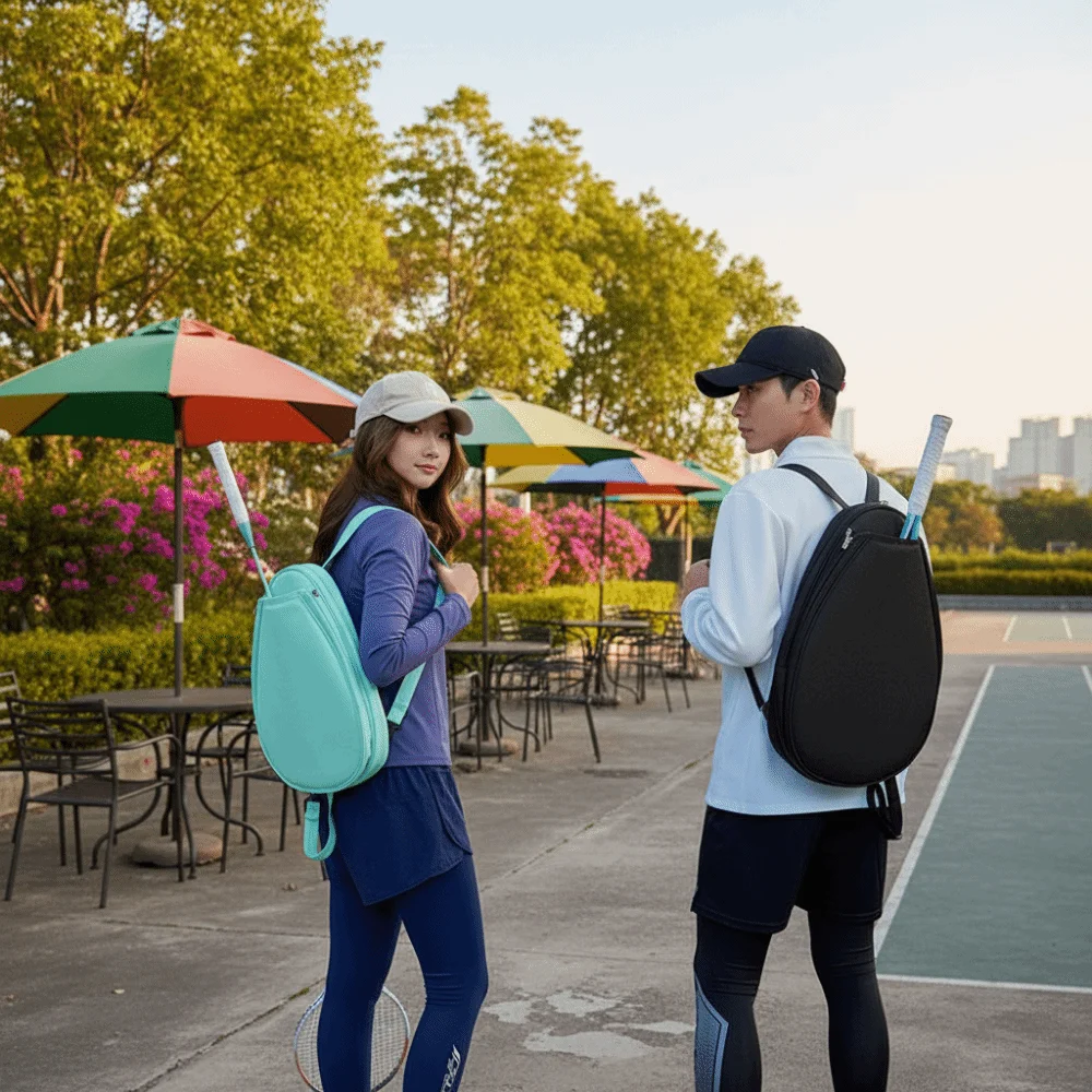 Large Capacity Tennis Backpack Waterproof Zipper Closure Pickleball Backpack Lightweight Solid Color Racquet Bag