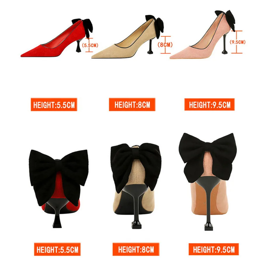 5.5/8/9.5 سنتيمتر عالية الكعب موضة النساء مضخات الخريف الصلبة قطيع مدبب تو الإناث الحلو فراشة عقدة فستان الضحلة أحذية الزفاف #2