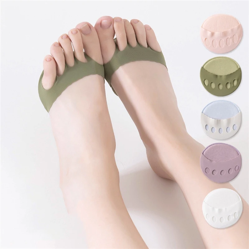 5pairs Front Foot Pads Women Summer Thin Anti Wear High Heel Pads Non Slip Half Palm Five Finger Sock Invisible Split Toe Socks