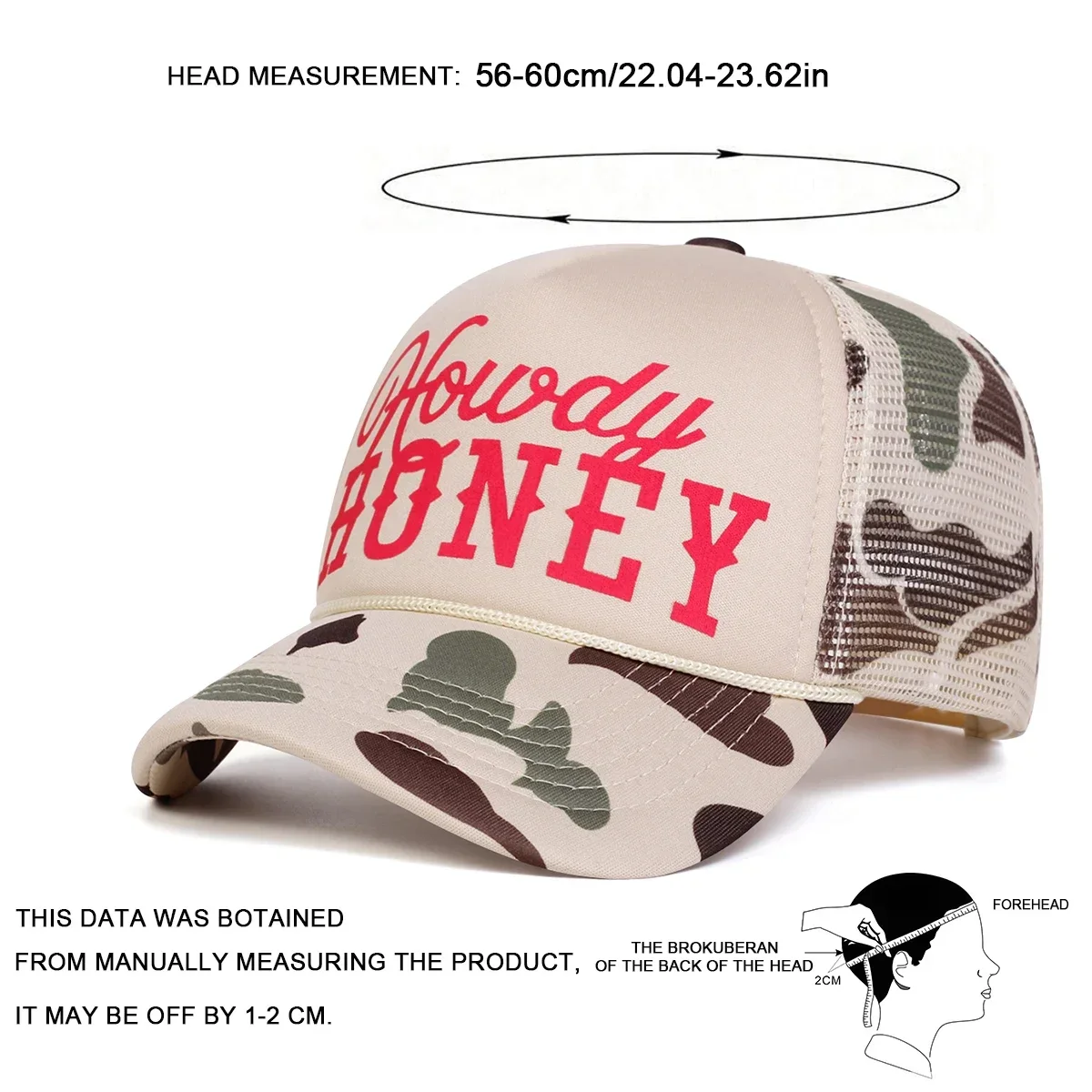 Unisex HOWDY HONEY Letter Printed Baseball Net Caps Spring and Summer Outdoor Adjustable Casual Hats Sunscreen Hat Sports Cap