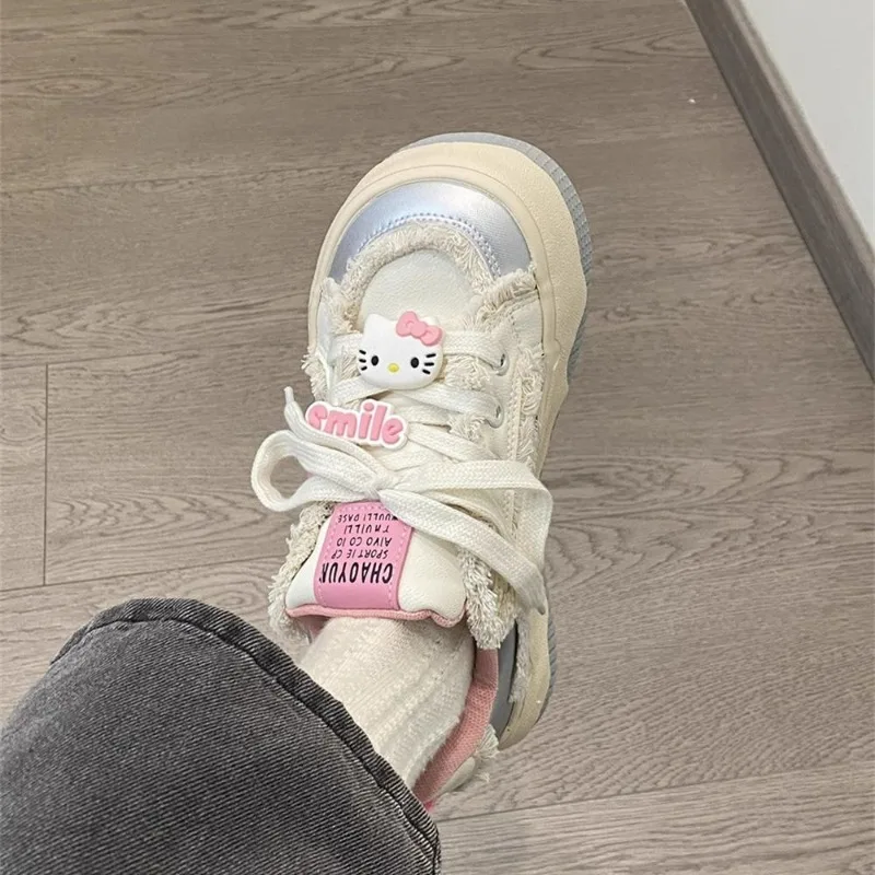 Sanrio Hello Kitty Co Branding Cute Platform Sneakers Female 2024 Spring New Original Platform Off White Shoes Girl Student Shoe