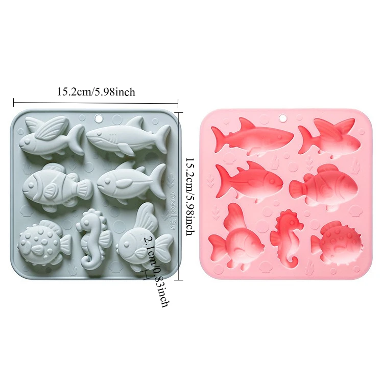 7 Cavity Different Marine Fish Silicone Mold Seahorse Puffer Fish Shape Fondant Candy Chocolate Mould Animal Cake Decoration