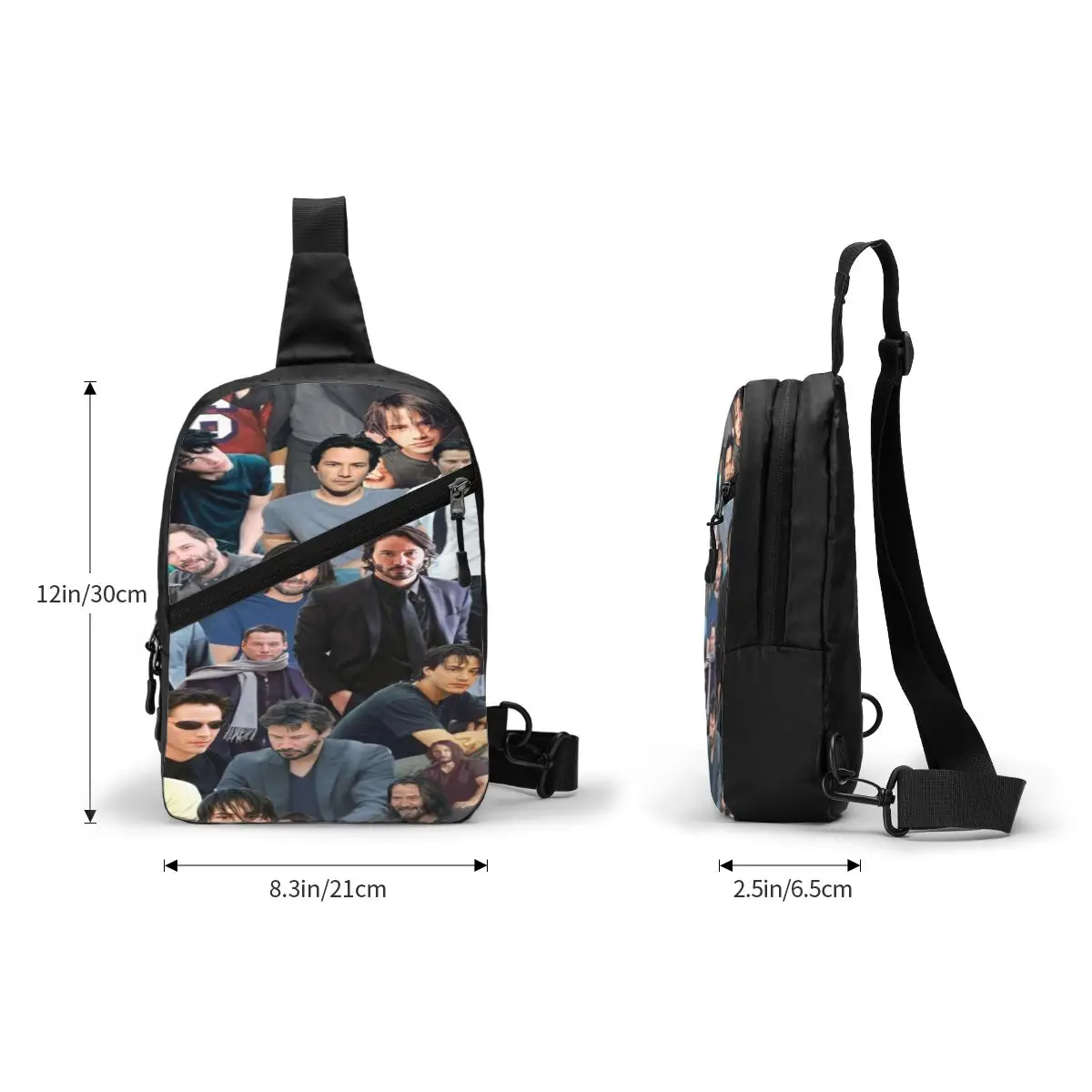 Fashion Keanu Reeves Photo Collage Sling Crossbody Backpack Men Shoulder Chest Bag for Hiking