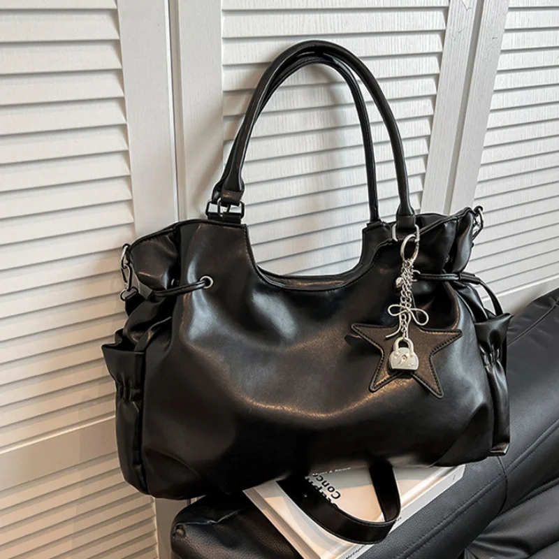 

Модная роскошная сумка-тоут на молнии для женщин с подвеской в стиле ретро, элегантная большая вместительная сумка через плечо Y2k с несколькими карманами и шнурком